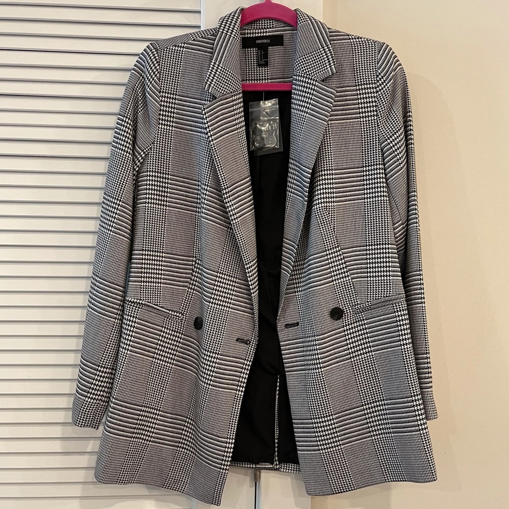 NWT F21 Plaid Career Jacket Double Breasted Blazer
